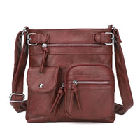 Braune Damen-Crossbody-Tasche, PU-Leder, multifunktional, modisch, mit Reißverschlusstaschen.