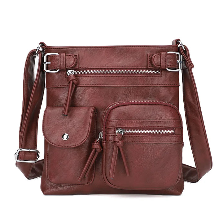 Braune Damen-Crossbody-Tasche, PU-Leder, multifunktional, modisch, mit Reißverschlusstaschen.