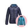 Dunkelblaue Daunenjacke mit Kapuze, leicht, warm, ideal für Winter, Herrenmode.