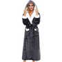 Damen Bademantel mit Kapuze, grau, Fleece, warm, gemütlich, mit Taschen und Gürtel.