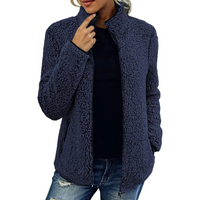 Damen Fleecejacke blau, kuschelig, Reißverschluss, Herbstmode, warm, lässig, modisch.