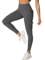 Graue Damen-High-Waist-Leggings mit Seitentaschen, ideal für Sport und Freizeit.