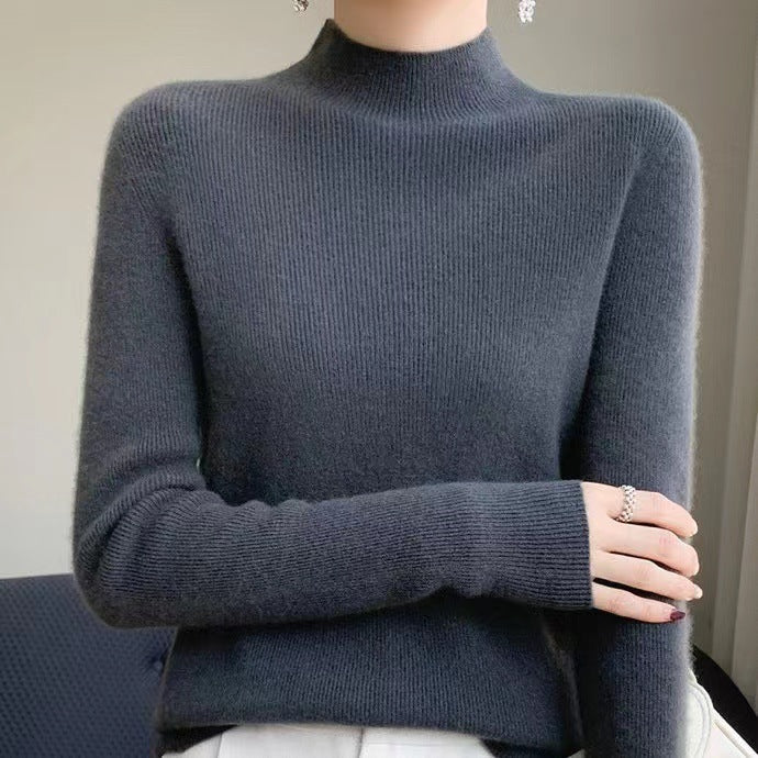 Dunkelgrauer Damen-Kaschmirpullover, Rollkragen, langärmelig, elegant, warm, modisch.