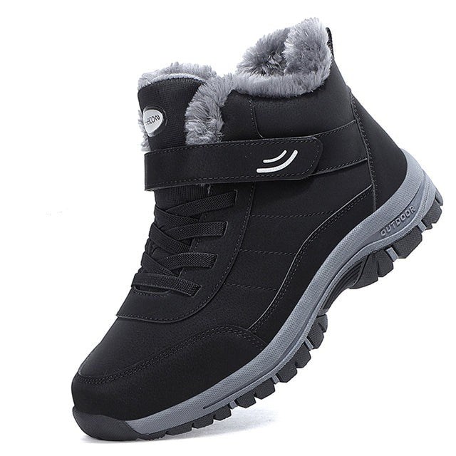 Schwarze wasserdichte Winterstiefel aus Leder, rutschfest, warm gefüttert, Outdoor-Sneaker.