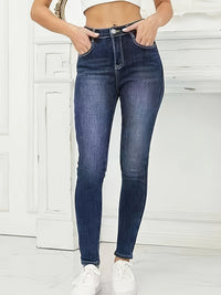 Damen-Jeanshose, dunkelblau, Skinny-Fit, hohe Taille, Freizeitmode, Denim-Look