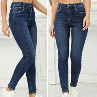 Damen-Jeans, dunkelblau, Skinny-Fit, hohe Taille, Denim, modisch, bequem, Alltagskleidung.