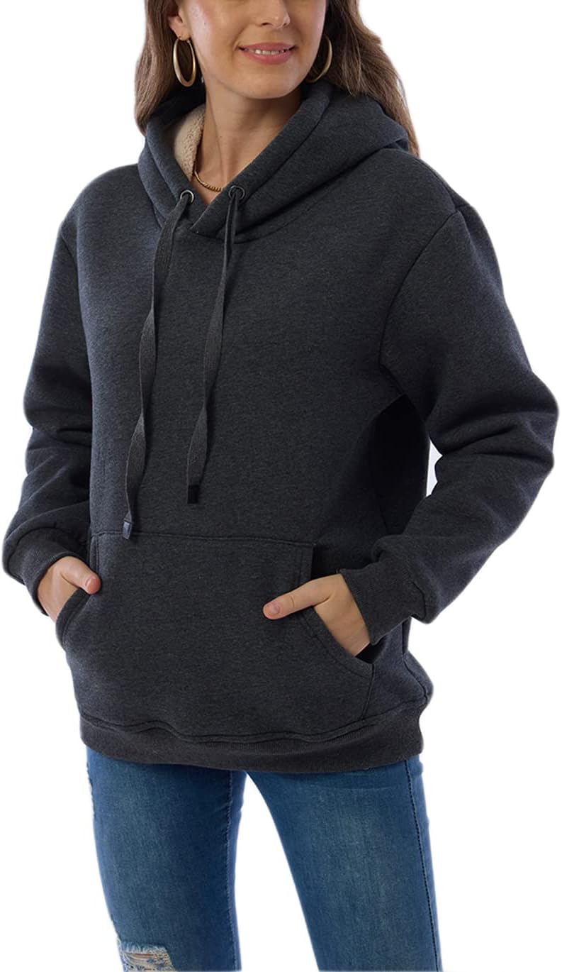 Dunkelgrauer Damen-Hoodie, Kapuze, Kängurutasche, Freizeitmode, Baumwolle, bequem.