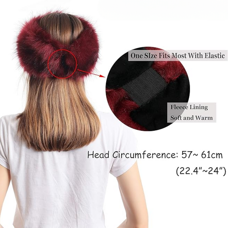 Flauschiges, rotes Kunstfell-Stirnband, elastisch, warm gefüttert, Einheitsgröße, Damenmode.