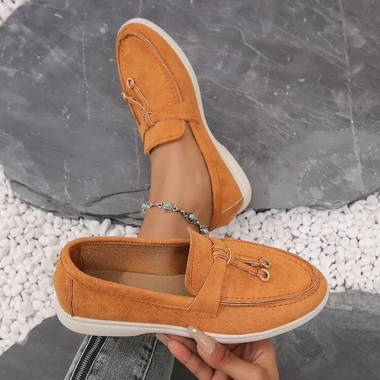 Damen-Loafers aus Leder in Orange, Slip-On, casual, für Frühling und Herbst.