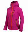 Damen-Softshelljacke pink, Kapuze, Reißverschlüsse orange, Outdoor-Bekleidung, winddicht.