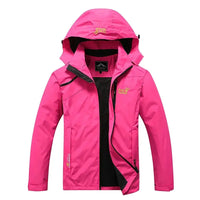 Pinkfarbene Outdoorjacke mit Kapuze für Damen, wasserabweisend, ideal für Frühling.