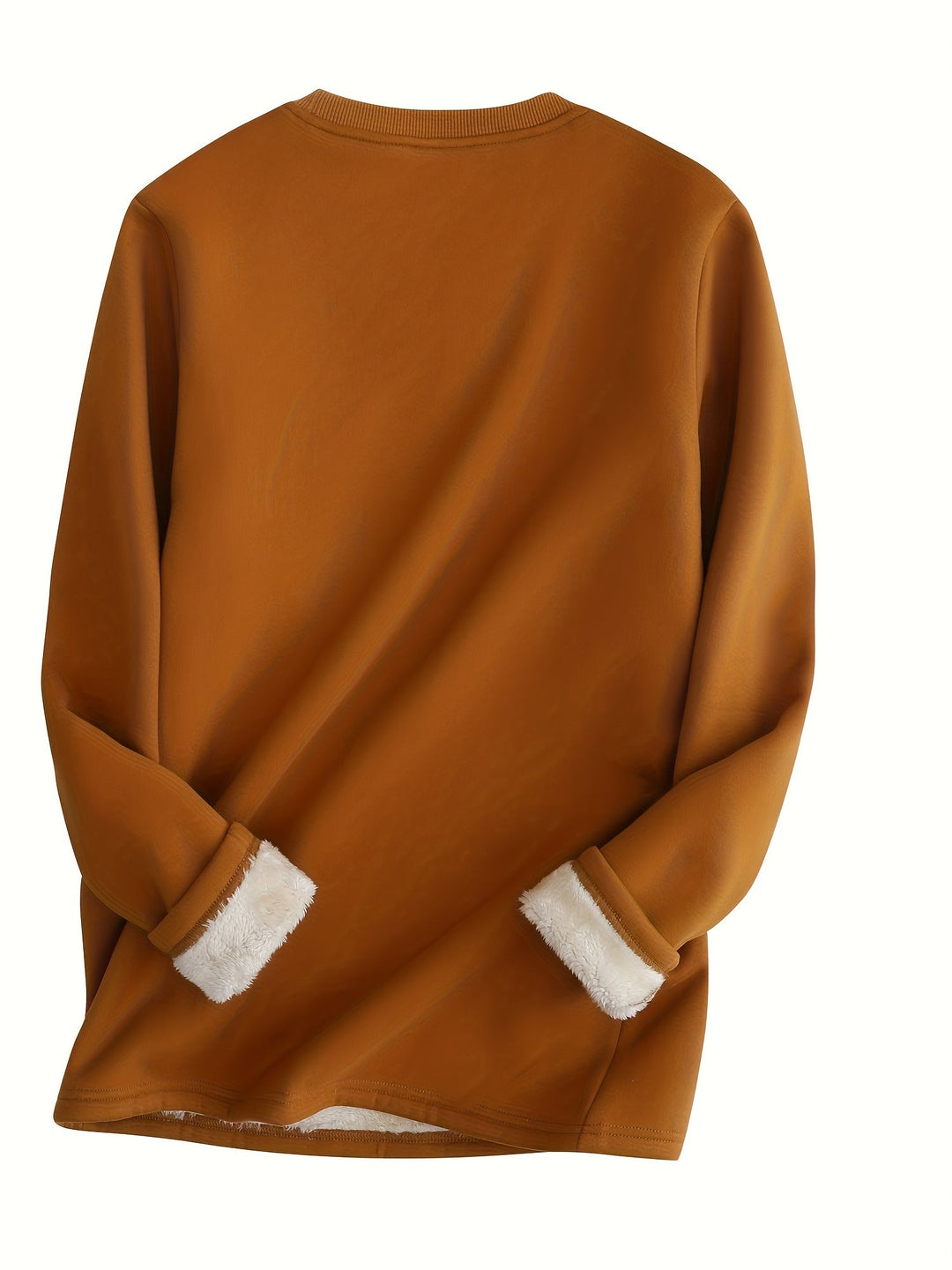 Brauner Pullover mit weißem Futter, langärmelig, aus Baumwolle, modisch und warm.