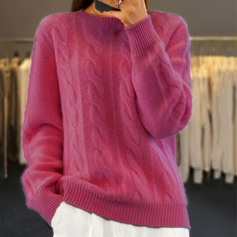 Damen Pullover rosa Zopfmuster, weiches Material, modisch, Herbst Winter Kleidung.