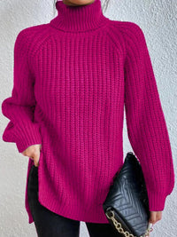 Damen Rollkragenpullover, pink, Strick, langärmelig, modisch, Wintermode, warm.