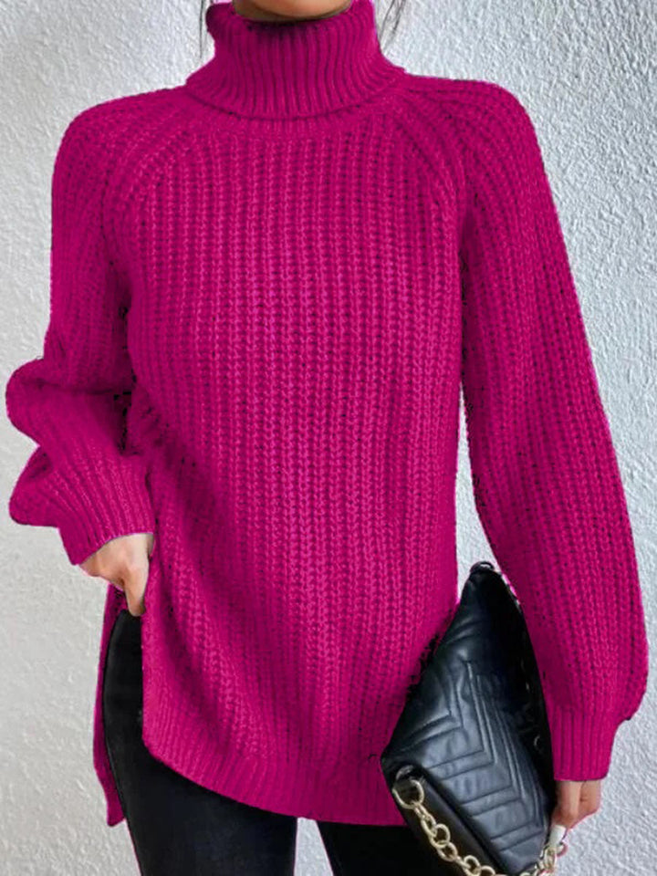 Damen Rollkragenpullover, pink, Strick, langärmelig, modisch, Wintermode, warm.