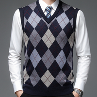 Männer-Pullover Weste, Argyle-Muster, navyblau, V-Ausschnitt, Business-Look, Herrenmode.