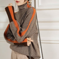 Damenpullover mit Zickzackmuster, braun-orange, Rollkragen, Herbstmode, Strick, elegant.