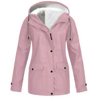 Rosa Damen-Regenjacke mit Kapuze, wasserdicht, Fleece-Innenfutter, Outdoor-Bekleidung.