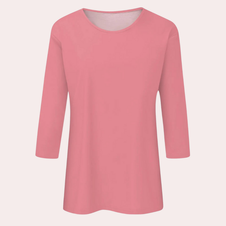 Rosa Damen-Shirt mit 3/4-Ärmeln, Baumwolle, lässig, bequem, modisch, Oberteil.