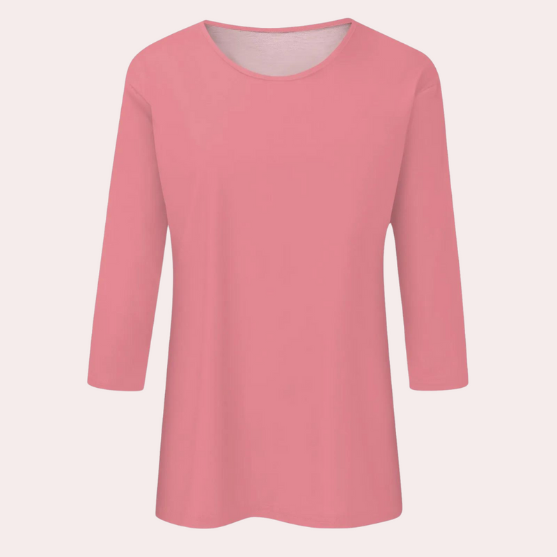Rosa Damen-Shirt mit 3/4-Ärmeln, Baumwolle, lässig, bequem, modisch, Oberteil.