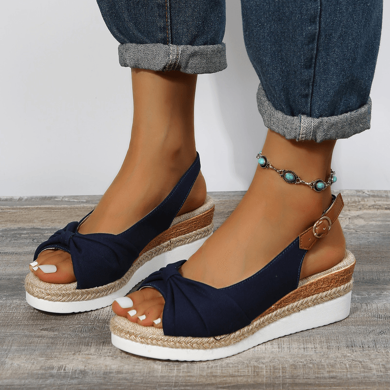 Damen-Sandalen, blau, Keilabsatz, bequem, Sommermode, Freizeit, Jeans, Fußkettchen.