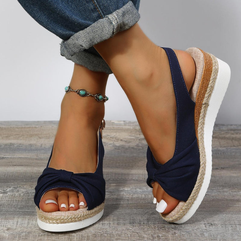 Damen Sandalen, blau, Keilabsatz, bequem, Sommermode, Leosa, Freizeit, Fußkettchen, Jeans.
