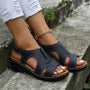 Damen Sandalen, dunkelblau, Leder, Keilabsatz, bequem, Sommermode, Outdoor, elegant.