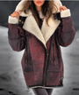 Damen Winterjacke, rotbraun, Lammfell, Reißverschluss, warm, modisch, Outdoor-Bekleidung.