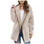 Damen Teddyfelljacke beige, flauschig, Reißverschluss, lässig, warm, Wintermode, Streetwear.
