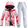 Damen Skianzug rosa-weiß, winddicht, wasserdicht, Winterjacke und Hose, Snowboardbekleidung.