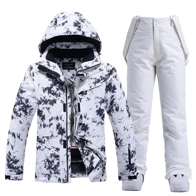 Damen Skianzug, weiß-schwarz, winddicht, wasserdicht, Winterjacke und Hose, Snowboarden.