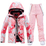 Damen Skianzug rosa-weiß, winddicht, wasserdicht, Winterjacke und Hose, Snowboardbekleidung.