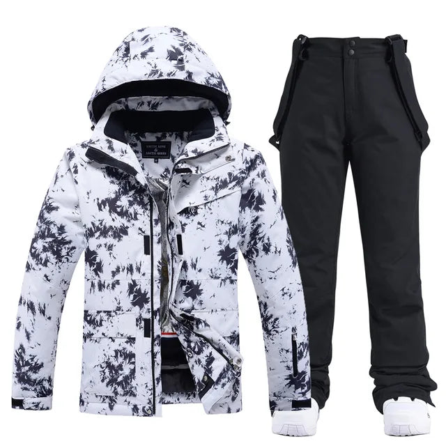 Damen Skianzug, weiß-schwarz, winddicht, wasserdicht, Winterjacke und Hose, Snowboardbekleidung.