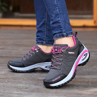 Damen-Wanderschuhe, grau-pink, atmungsaktiv, rutschfest, Outdoor-Sneaker, Freizeitmode.