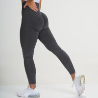 Dunkelgraue Damen-Sportleggings, nahtlos, hohe Taille, elastisch, Fitness, Training.
