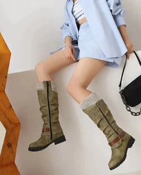 Damen Stiefel, hohe braune Lederstiefel, modisch, Herbst-Winter, mit Reißverschluss.