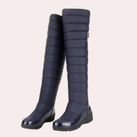 Damen Stiefel navyblau, kniehoch, gesteppt, wasserdicht, Wintermode, bequem, elegant.