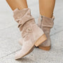 Beige Damen-Winterstiefel, niedriger Absatz, Kunst-Wildleder, lässig, Plus-Size, Reißverschluss.