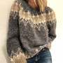 Grauer Damen-Mohairpullover mit Jacquardmuster, Herbst-Wintermode 2023, warm und stilvoll.