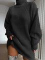 Dunkelgrauer Strickpullover Damen, Rollkragen, Oversize, modisch, warm, Herbst-Wintermode.