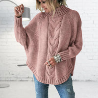Damen Strickpullover rosa, grob gestrickt, Zopfmuster, lässig, modisch, Herbstmode.