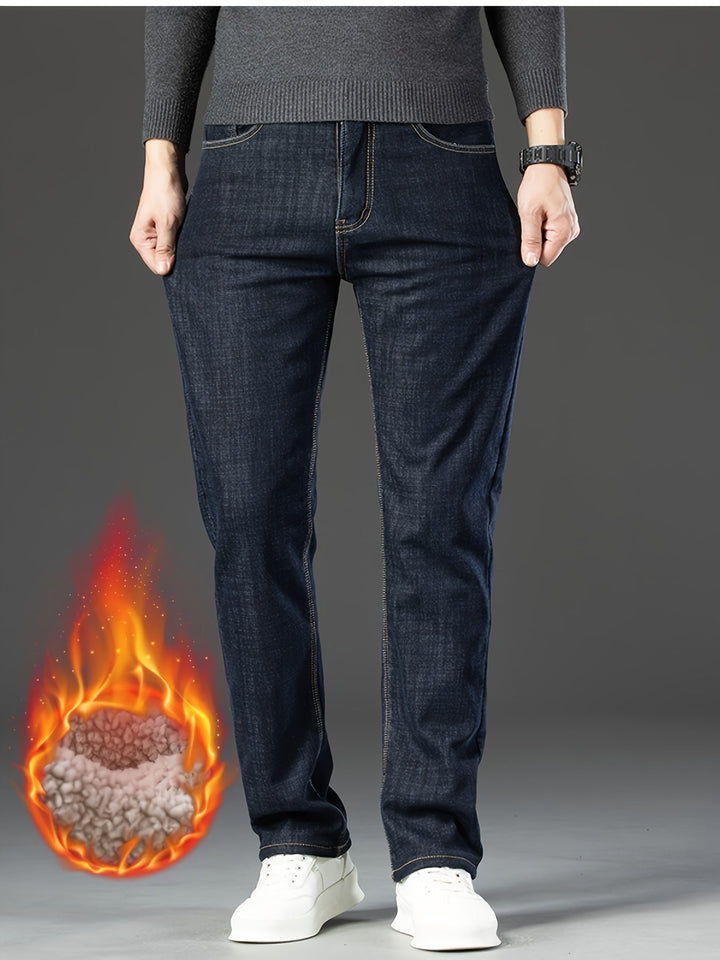 Dunkelblaue Thermojeans für Herren, warm gefüttert, ideal für Winter, modisch und bequem.
