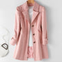 Damen Trenchcoat rosa, elegant, Knöpfe, modisch, vielseitig, Baumwolle, Frühling, Herbst.
