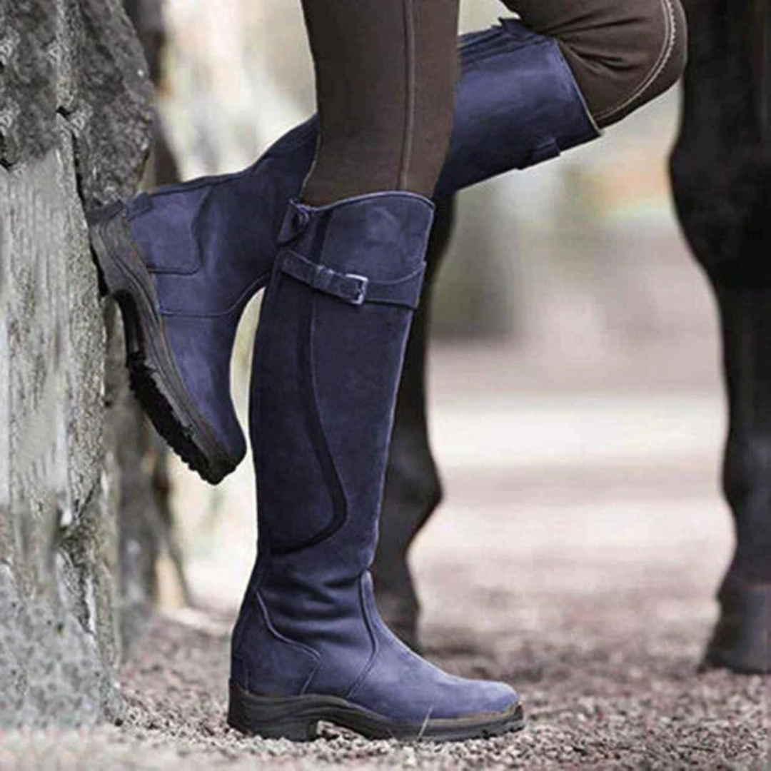 Damen-Wasserstiefel, blau, kniehoch, robust, Outdoor, rutschfeste Sohle, modisch.