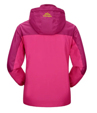 Damen Outdoorjacke pink, wasserabweisend, Kapuze, atmungsaktiv, ideal für Wandern und Trekking.