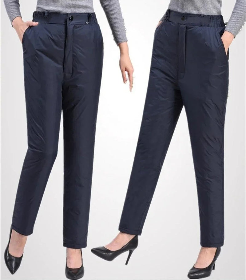Damen Winterhose, dunkelblau, warm, gefüttert, elegant, modisch, bequem, für kalte Tage.