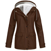 Braune Damenjacke mit Kapuze, wasserdicht, Fleece-Innenfutter, Outdoor-Bekleidung.