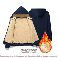 Dunkelblauer Herren-Wintermantel mit Kapuze, warmes Futter, ergonomisch, plus Größe.