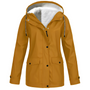 Gelbe Damen-Regenjacke mit Kapuze, wasserdicht, Fleece-Innenfutter, Outdoor-Bekleidung.