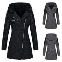 Damen Winterjacke, grau, mit Kapuze, Reißverschluss, gesteppte Ärmel, modisch, warm.